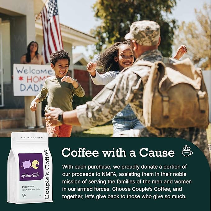 Couple?™s Coffee Ground Coffee | Gives Back to Military Families | Pillow Talk | Medium Roast Decaf Coffee | Made with 100% Arabica Beans | 12oz bag brews about 34 cups