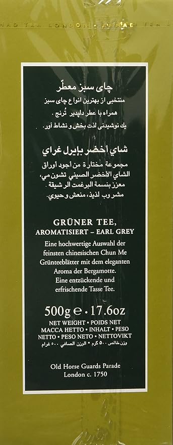 Ahmad Tea Green Tea, Green Tea with Earl Grey Loose Leaf, 500g - Caffeinated and Sugar-Free (Pack of 2)