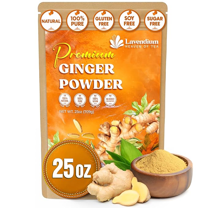 Lavendium, Premium 25oz (1.56 lbs) Ginger Powder ??Ground Ginger Root ??Pure, No Additives ??Ideal for Cooking, Baking, Smoothies, and Spice Blends. No Sugar, No Caffeine, No Gluten, Vegan
