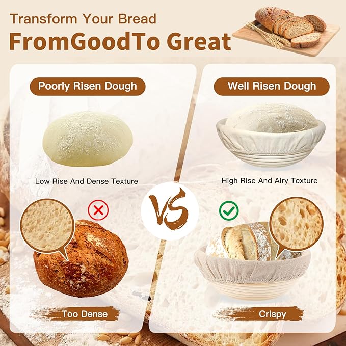 Banneton Bread Proofing Basket,Sourdough Bread Baking Supplies,Sourdough Starter Kit with 9" Round Banneton Basket,Perfect Banneton Basket Gift Set for Making Beautiful Bread
