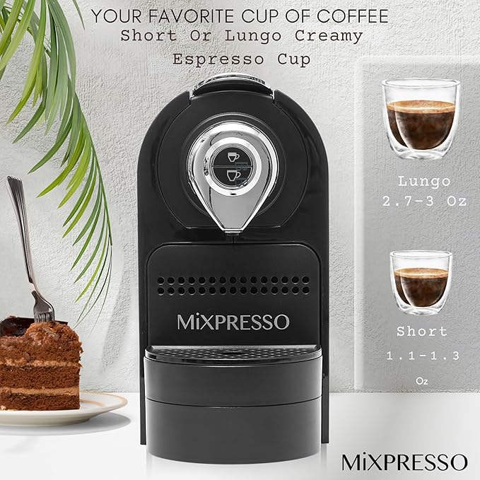 Mixpresso Black Espresso Coffee Machine ??Compact 1400W Single Serve Coffee Maker Compatible with Nespresso OriginalLine Capsules, One-Touch Operation, 19-Bar Italian Pump, 27oz Water Tank