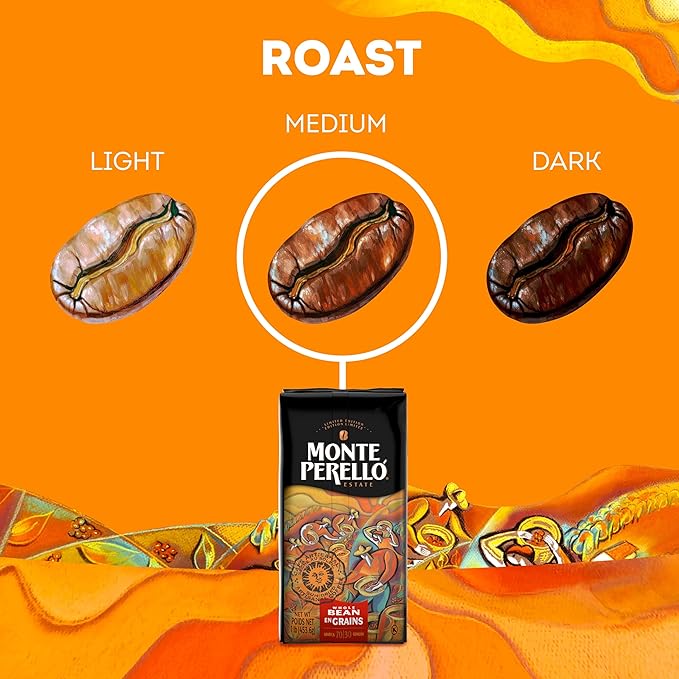 Monte Perelló, 16 oz Bag (1 LB/ 453.6 g), Whole Bean Coffee, Medium Roast - Product from the Dominican Republic (Pack of 4)