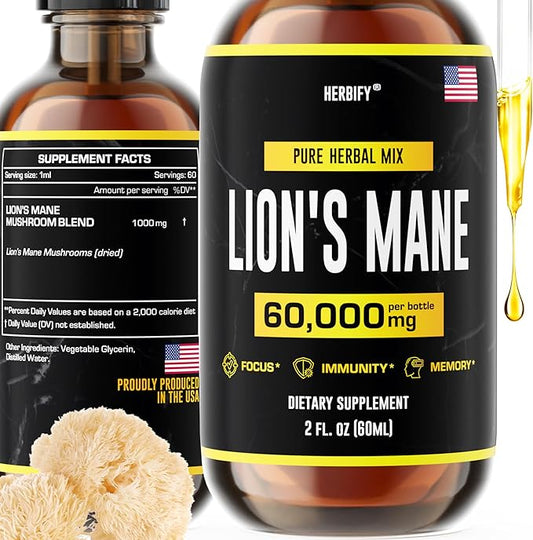 HERBIFY Lions Mane - Lions Mane Mushroom Supplement- Lions Mane Tincture - Lions Mane Immune