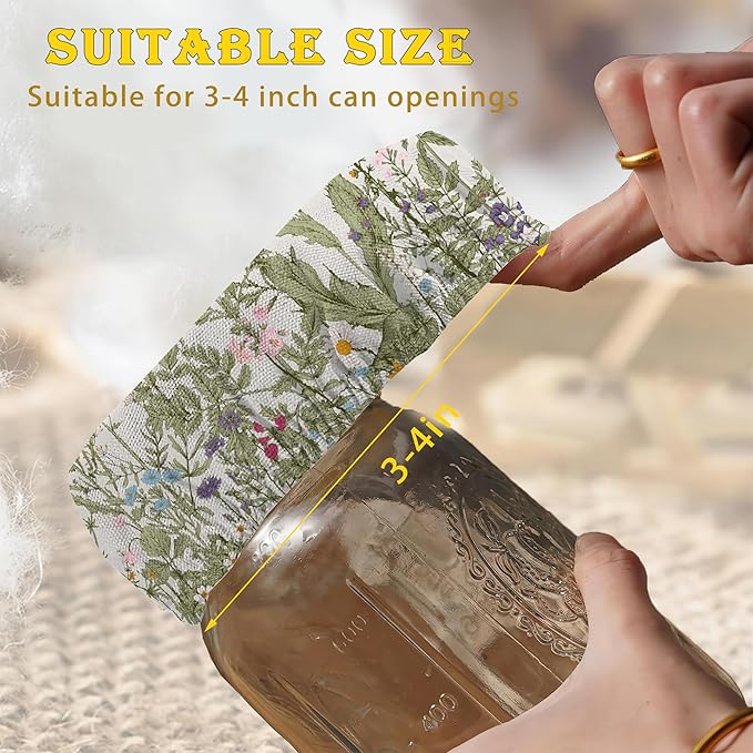 Herbs 5- Pack Cloth Covers for Sourdough Starter Jar, Wild Flowers Cloth Covers Reusable Lid Top Sourdough Bowl Cover Bread Fermentation Baking Supplies for 3-4 Inch Jar Mouth