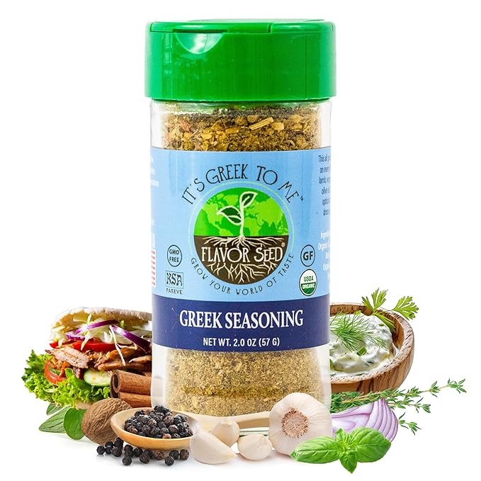 Flavor Seed It's Greek To Me, Organic Greek Seasoning Blend, Gyro & Tzatziki Seasoning, Kebab, Carnivore & Keto Friendly, Mediterranean Diet, Non GMO, Preservative Free, Kosher, 2 oz Shaker Jar