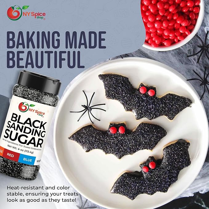 NY Spice Shop Black Sanding Sugar - 4 Ounce Sweet Colorful Edible Sprinkles For Candy Dish - Sugar Sprinkles For Cake Decorating Basket & Dishes