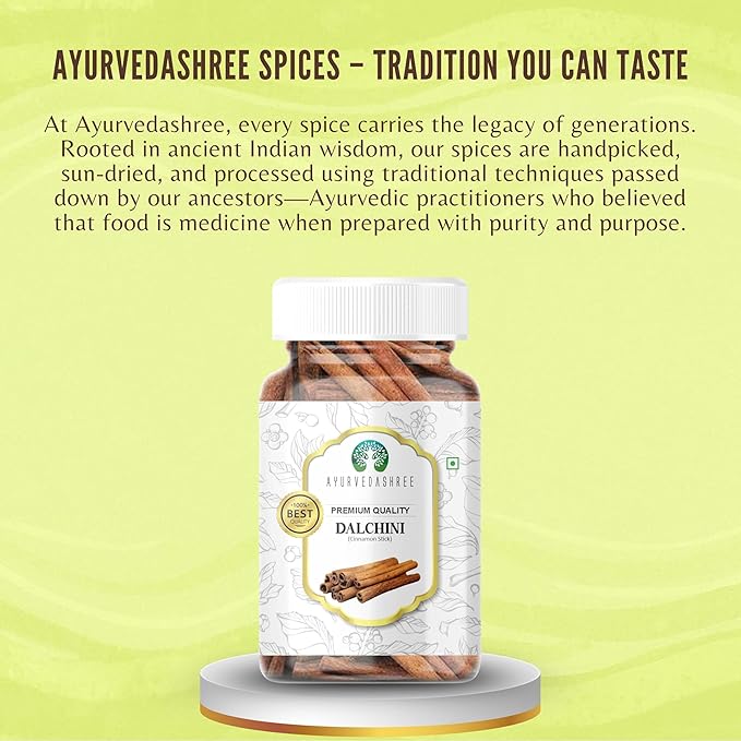 AYURVEDASHREE Cinnamon Sticks 70gm PET Jar | All Natural | Vegan | No Colors | NON-GMO | Round sticks | Dalchini