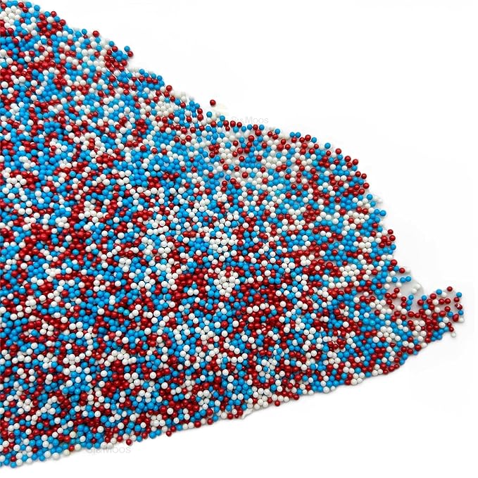 SE Si&Moos 4th of July Nonpareil Sprinkles, 2mm Red White and Blue Mini Edible Pearls Patriotic Sprinkles Independence Day Cupcake Decorations Red White Blue Nonpareils Wedding Shower Party Christmas Holiday Supplies 3.5 OZ