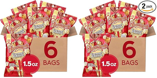 Popcornopolis Caramel & Kettle Mix 6 ct, 1.5 oz Case, Caramel & Kettle Mix Flavored Indulgent Popcorn (Pack of 2)
