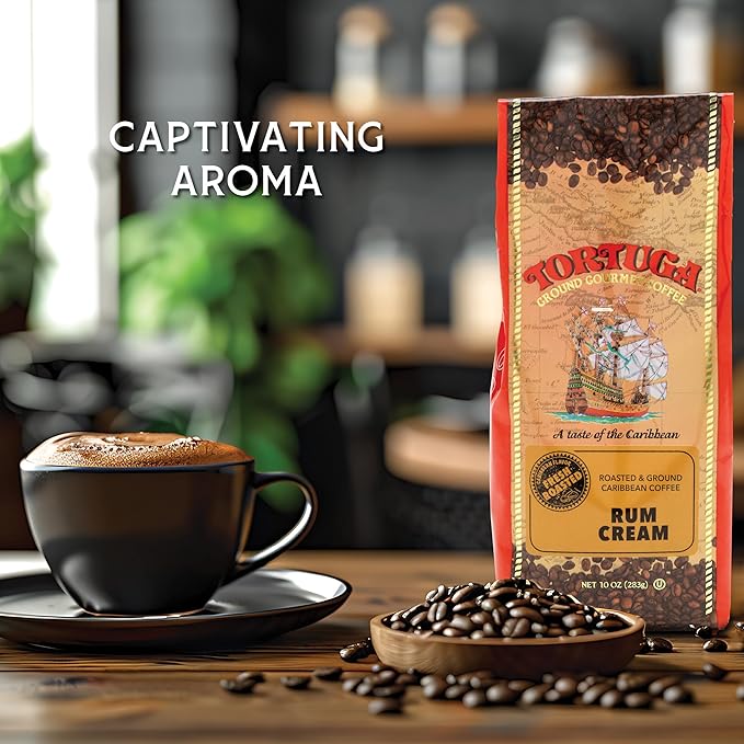TORTUGA Caribbean Rum Cream Flavored Coffee- Roasted and Ground Coffee 10oz - The Perfect Premium Gourmet Gift for Gift Baskets, Parties, Holidays, and Birthdays