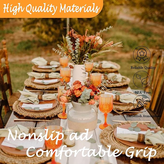 Plastic Wine Glasses，Plastic Goblets Vintage Style Cordial Drinking Glasses for Wedding Reception, Halloween Grand Event Party Supplies (12, Pumpkin orange)
