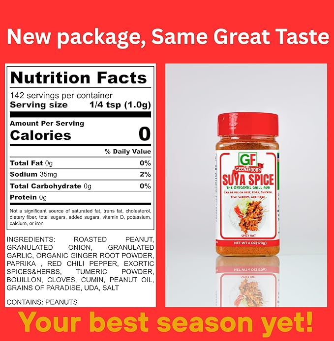Geenafoods Suya pepper, African( Nigerian & Ghanaian)-Inspired Seasoning pepper Blend for Beef and Steak Grilling . HerbMix with a Unique Spicy Sweet Flavor for seasoning your Chicken , Meat, BBQ, Soups, Stews and More.