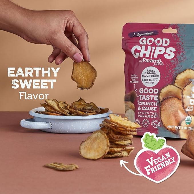 Baked Organic Yacon Chips by GOOD CHIPS! 100% Natural, Oil Free, Only One Ingredient: Yacon Root, USDA Organic, Earthy Sweet Superfood, Good Source of Fiber, 1 oz Bags, Pack of 8