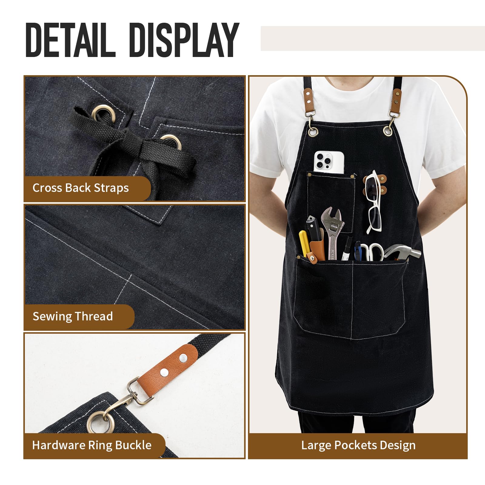 YELEGAI Aprons For Women Men With Large Pockets, Waterproof Cotton Chef Aprons For Cooking Server
