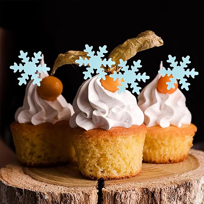 Rsstarxi 50 Pack Edible Snowflake Cake Toppers Snowflakes Cake Decorations Winter Frozen Snowflake Cupcake Toppers for Winter Theme Baby Shower Birthday Party Cake Decorations Blue
