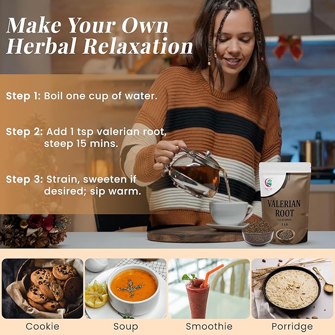 Valerian Root 1 LB, Cut & Sifted, 100% Natural & Pure, Ideal for Tea, Herbal Blends & Wellness Uses, Resealable Bag for Freshness - By Yogi?™s Gift®