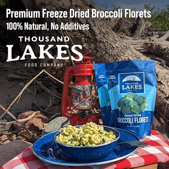 Thousand Lakes Freeze Dried Vegetables - Broccoli Florets 8-pack 0.6 ounces (4.8 ounces total) | 100% Florets - No Stems | No Salt Added