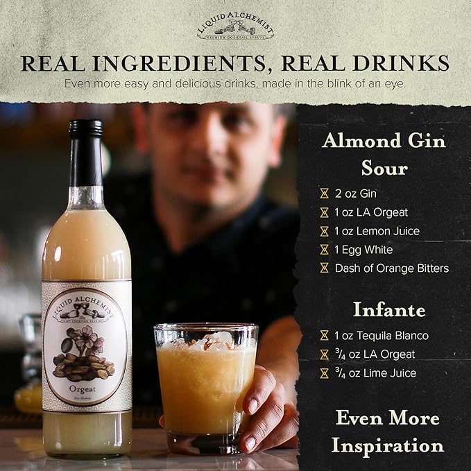 Liquid Alchemist Orgeat Syrup for Cocktails - Real Ingredients Make Our Almond Syrup the Perfect Mai Tai Mix - Non-GMO, Gluten Free & Vegan (12.7 oz)