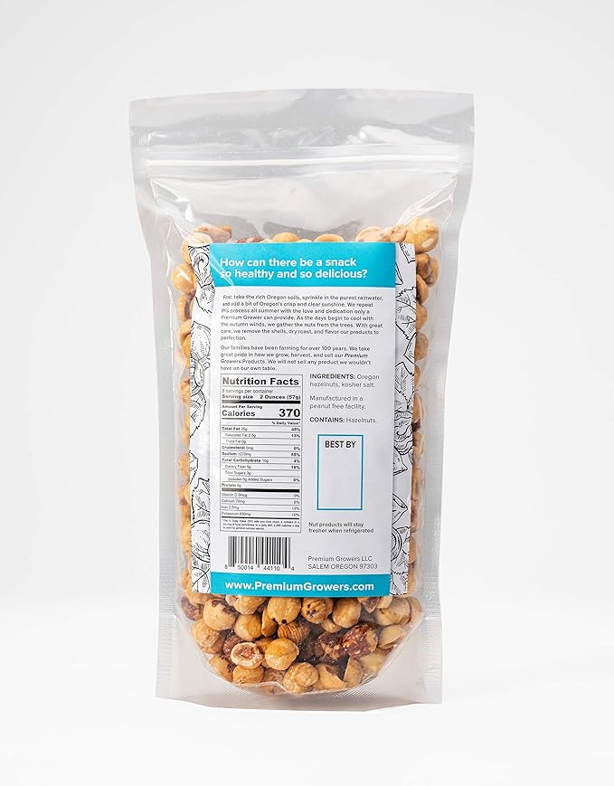 Oregon Farm To Table - Hazelnuts from Premium Growers - Dry Roasted - Lightly Salted ??Kosher Certified - 1 LB