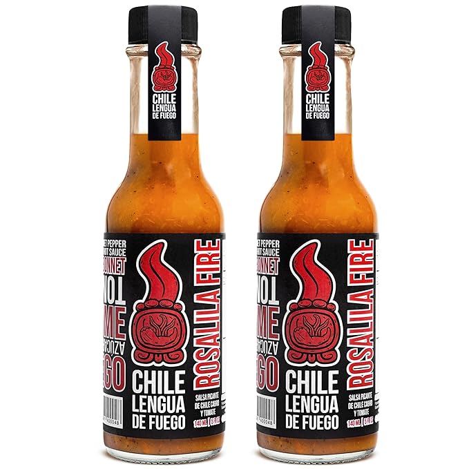 Hot Sauce | Chile Lengua de Fuego (Pack of 2, Rosalila Fire) – Classic Red Sauce with Tomato, Thyme & Scotch Bonnet, Medium Heat Honduran Salsa