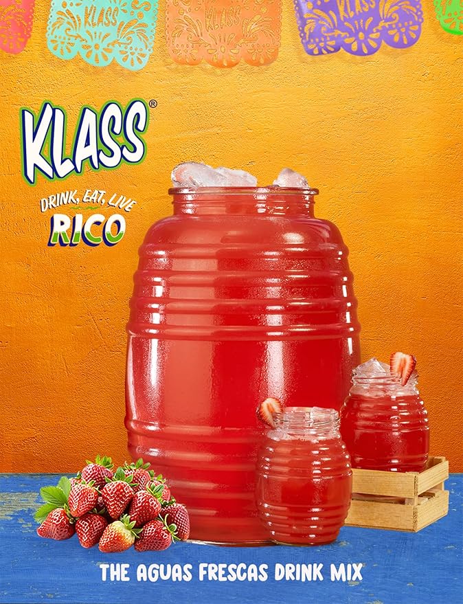 Klass Aguas Frescas | Drink Mix Tropical Variety Pack | Strawberry , Grape, Tropical Punch & Orange Drinks Flavors | From Natural Sources, No Artificial Flavors, With Vitamin C (Makes 7 to 9 Quarts) 14.1 Oz Family Pack (4-Pack)