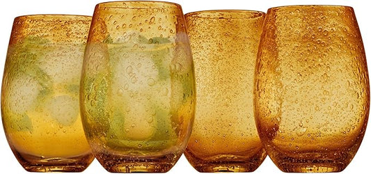 Artland Stemless Wine Glass, Set of 4 | Iris Seeded Design, Amber | Drinking Glass for Parties and Everyday Use - Wine, Champagne, Cocktail | Glassware & Barware Essentials