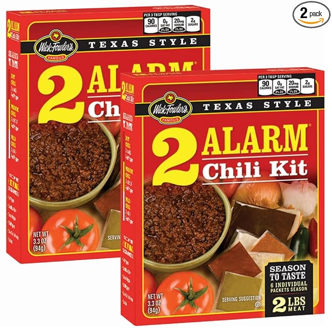 Wick Fowler's 2-Alarm Chili Kit, Texas Style Chili Seasoning Mix with Individual Packs of Spices, 3.3oz Box (Pack of 2)