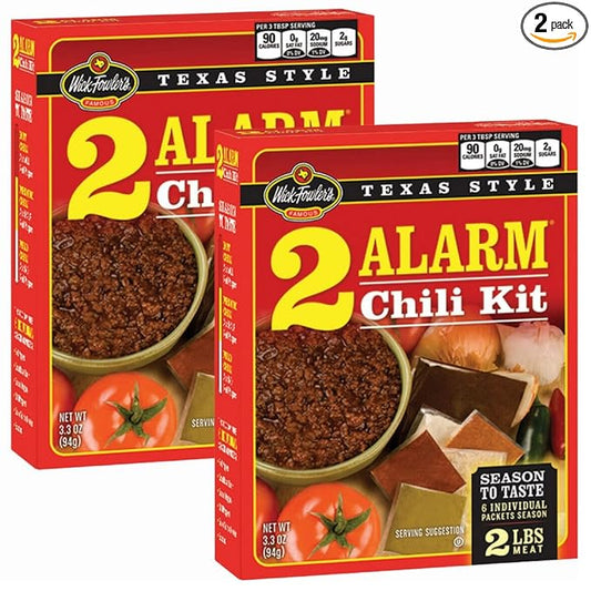 Wick Fowler's 2-Alarm Chili Kit, Texas Style Chili Seasoning Mix with Individual Packs of Spices, 3.3oz Box (Pack of 2)