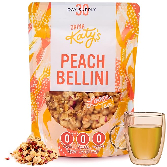 Katy?™s Peach Bellini Loose Leaf Tea | Fruity & Refreshing Light White Herbal Tea | Apple, Peach & Mango | Caffeine-Free Tea | 30+ Cups | Hot or Iced | Premium Quality, Woman-Owned | 2.75oz Pouch