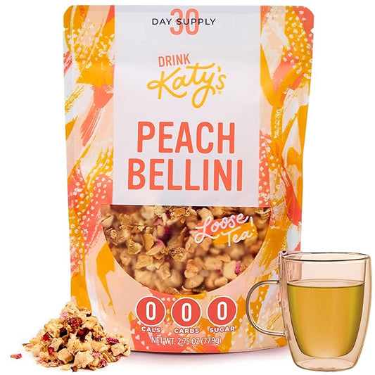 Katy?™s Peach Bellini Loose Leaf Tea | Fruity & Refreshing Light White Herbal Tea | Apple, Peach & Mango | Caffeine-Free Tea | 30+ Cups | Hot or Iced | Premium Quality, Woman-Owned | 2.75oz Pouch