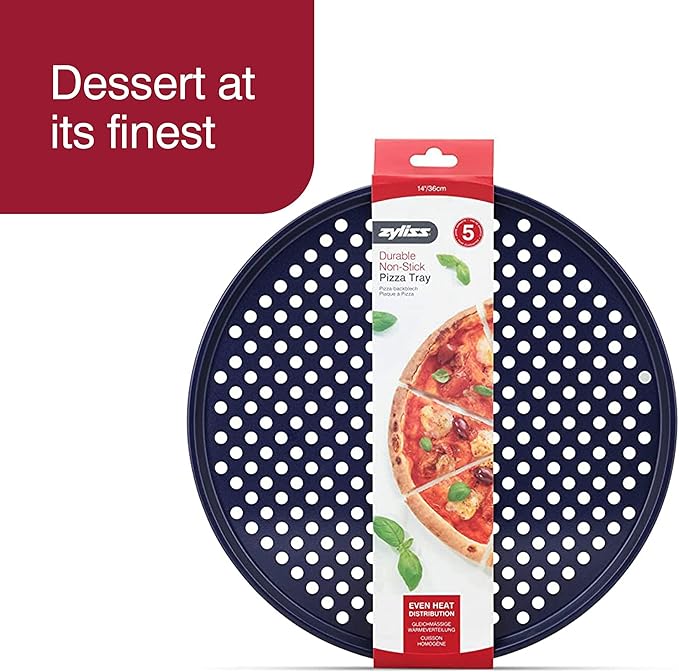 Zyliss Durable Non-Stick Pizza Tray | Carbon Steel | Dark Blue | Pizza Tray/Bakeware | Dishwasher Safe | 5 Year Guarantee??"<div>