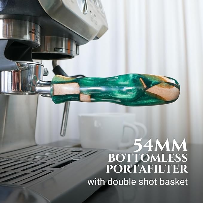 54mm Bottomless Portafilter Modern Handle ??Includes Stainless Steel Naked Basket ??Fits Breville Barista Express & 54mm Breville Espresso Machines - Espresso Machine Accessories ??Green
