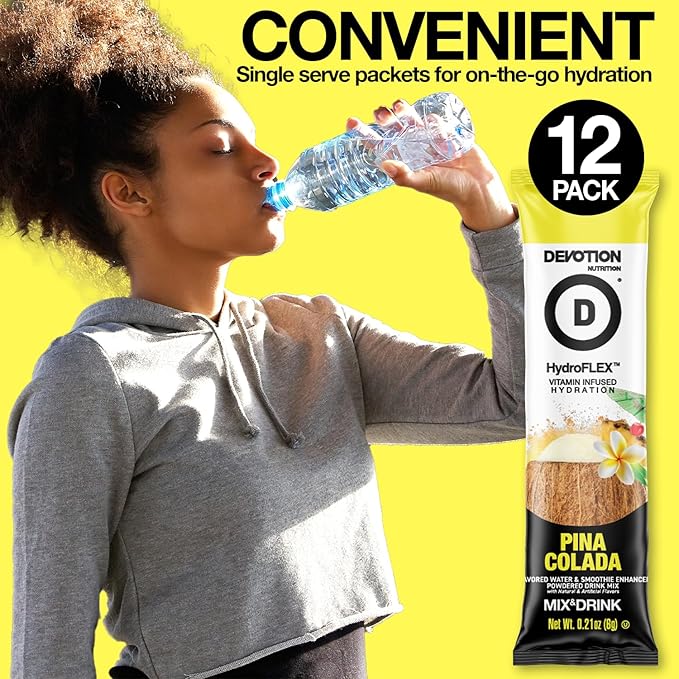 Devotion Nutrition HydroFLEX Water Flavoring Packets ??Sugar-Free Hydration with Vitamins & Electrolytes ??Dye-Free, Gluten-Free (Pina Colada) 12-Pack Drink Mix