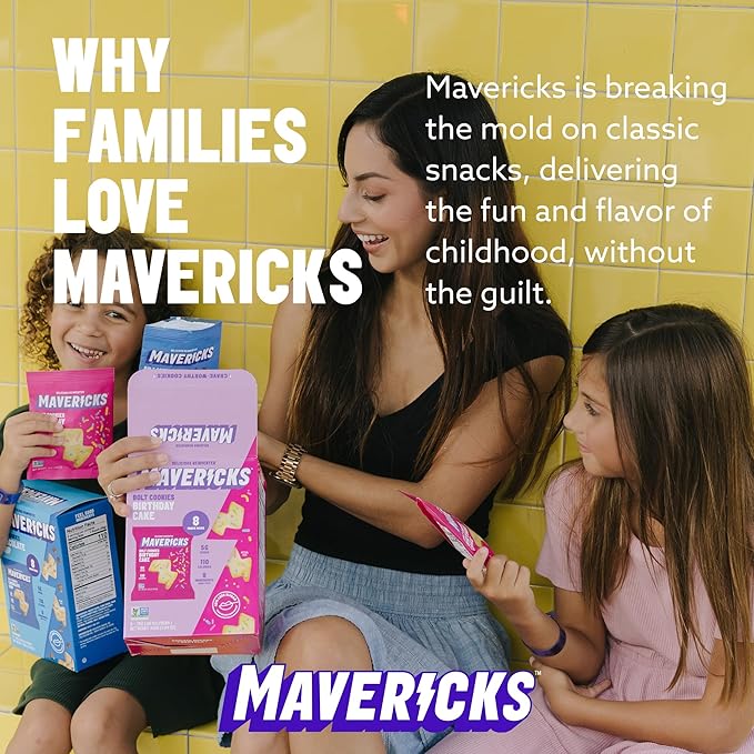 Mavericks Birthday Cake Bolt Cookies - Plant-Based Birthday Cake Confetti Cookies, Egg-Free, Nut-Free, Plant-Based Dessert for Kids - Back to School - 7 oz Box (8 Pack)