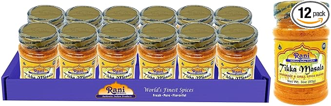 Rani Tikka Masala Indian 7-Spice Blend 3oz (85g) PET Jar, Pack of 12 ~ All Natural | Salt-Free | Vegan | No Colors | Gluten Friendly | NON-GMO | Indian Origin