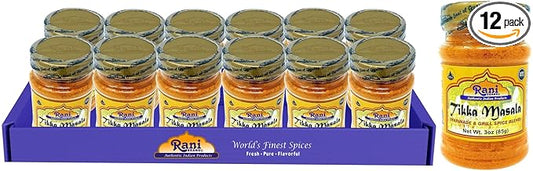 Rani Tikka Masala Indian 7-Spice Blend 3oz (85g) PET Jar, Pack of 12 ~ All Natural | Salt-Free | Vegan | No Colors | Gluten Friendly | NON-GMO | Indian Origin