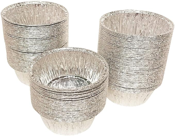 2 Oz Disposable Baking Cups Tins Foil Pans Cups 70 mL Aluminum Foil Cupcake Bowl Pans for Baking, Roasting, 100Pcs.
