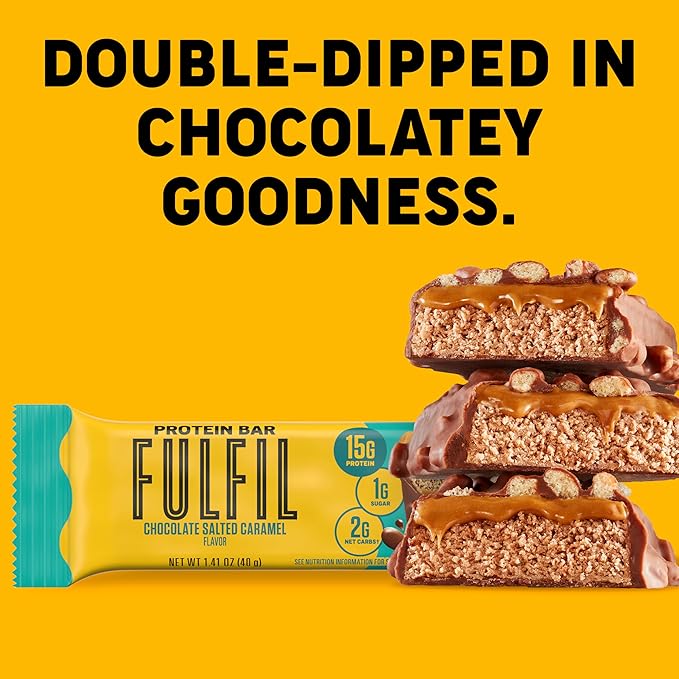 FULFIL Protein Snack Bars, Chocolate Salted Caramel Flavored, Gluten Free with 15g Protein, Pantry Staples, 12 Count