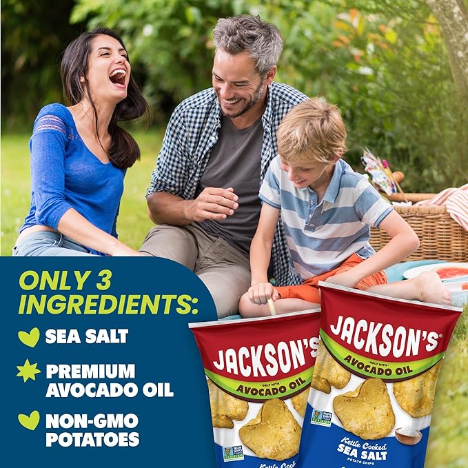Jackson?™s Potato Classic Kettle Chips with Sea Salt (7oz, Pack of 6) - Made with Premium Avocado Oil - Allergen-friendly, Gluten Free, Peanut Free, Vegan, Kosher - Shark Tank Product