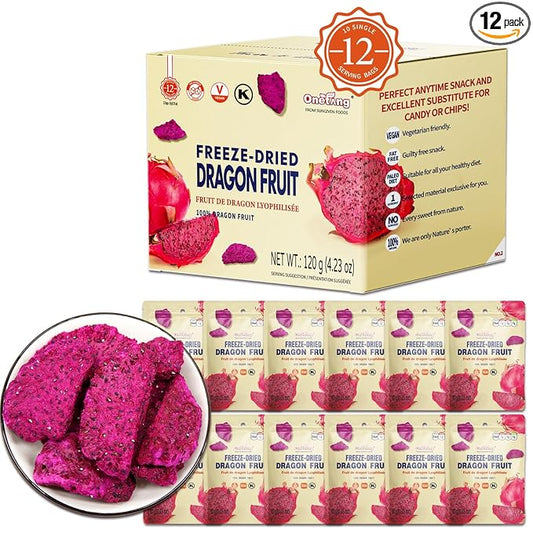 ONETANG Freeze Dried Dragon Fruit Chips (Pack of 12) for Drinks Refreshers, Healthy 1 Ingredient Superfood Snack, Crunchy Crisp, Dehydrated Dry Red Pitaya Pieces, Gluten Free Vegan 4.23 Oz