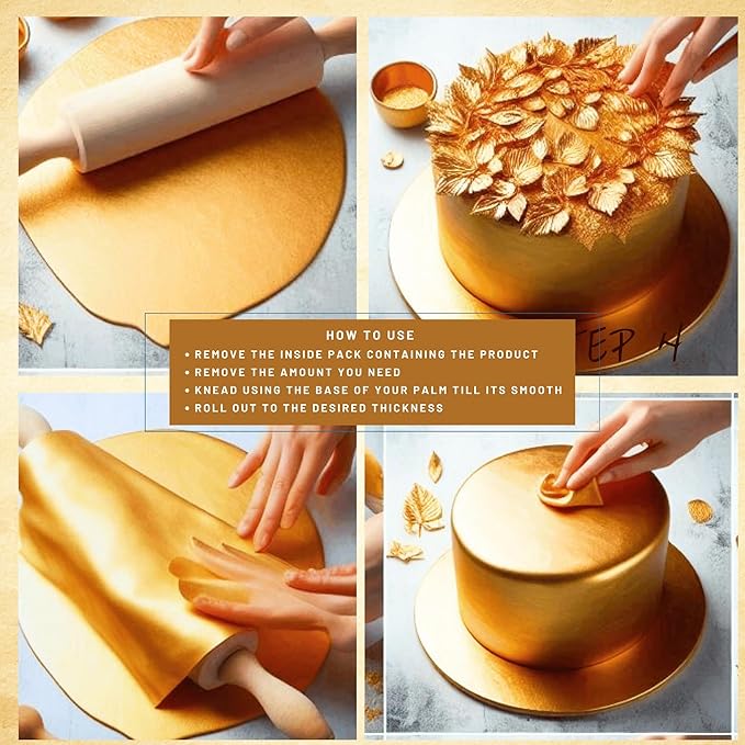 Confect Glistening Gold Fondant | Edible Metallic Fonadant | Chefs Choice Gold Fondant for Christmas Cake Decorating | Vegan, Gluten-Free, Nut-Free, Palm Oil-Free – 8.8 Oz