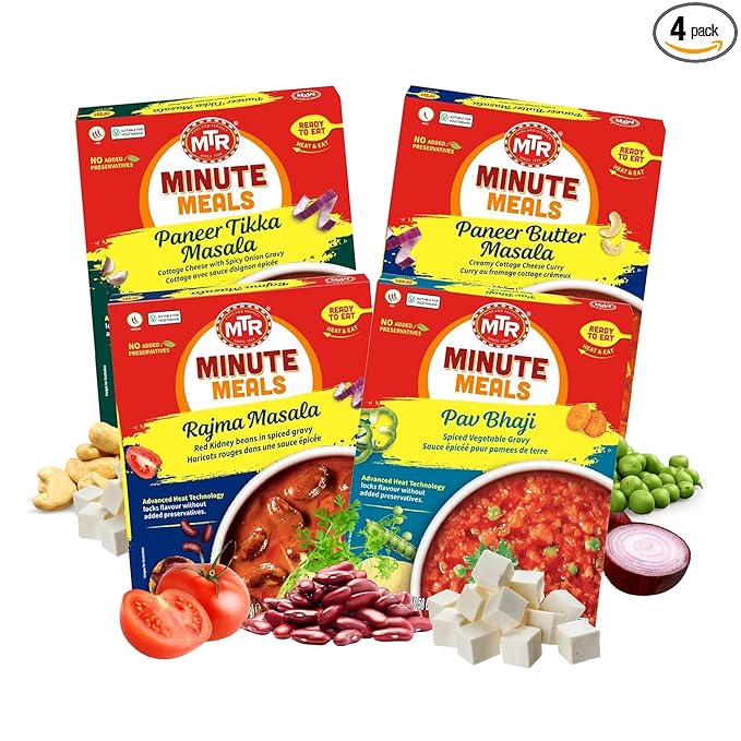 MTR Ready-To-Eat: Desi Special - Assorted Pack of 4 (Paneer Tikka Masala, Paneer Butter Masala, Rajma Masala, Pav Bhaji) - Authentic Indian Food with No Added Preservatives - Suitable for Vegetarians