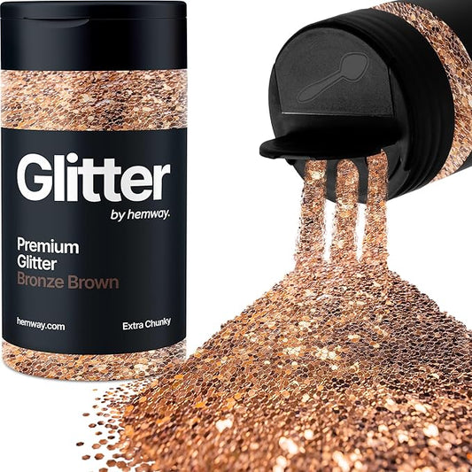 Hemway Premium Glitter Shaker - Bronze Brown | 115g Extra Chunky Metallic Flake Sequins for Resin & Epoxy Crafts | Craft Supplies for Tumblers, Festival, Art