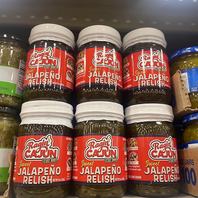 Sweet Jalapeno Relish - 15 oz Jar, All Natural - Spicy Sweet Louisiana Condiment for Dips, Hot Dogs, Sanwiches, Salads & More by Ragin' Cajun
