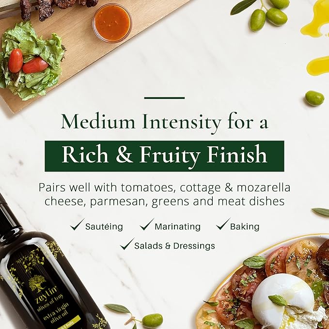 Zeytin Olive Oil Extra Virgin - GOLD MEDAL & Early Harvest - Fresh 2024 Harvest, Bottled in May 2024 - New Luxury Packaging - Vegan, Keto & Cold Pressed - Rich & Fruity (16.9fl oz - 1 Pack)