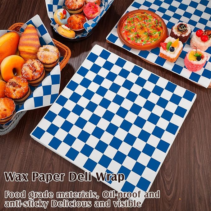 Honeydak 600 Pcs Sandwich Wrapping Paper Sheet 15x15 Checkered Food Wax Sheets Parchment Burgers Paper Basket Liner Grease Restaurant Wedding Party Supplies for Wrapping Bread BBQ