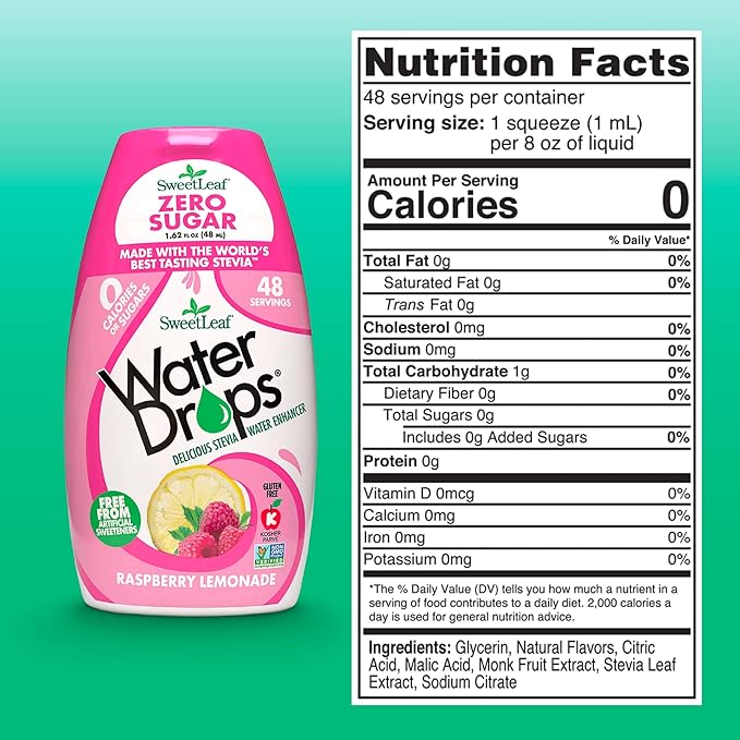 SweetLeaf Water Drops, Raspberry Lemonade ??Sugar-Free Water Enhancer Drops, Stevia & Monk Fruit Sweetener Water Flavoring, 1.62 Fl Oz (Pack of 2)