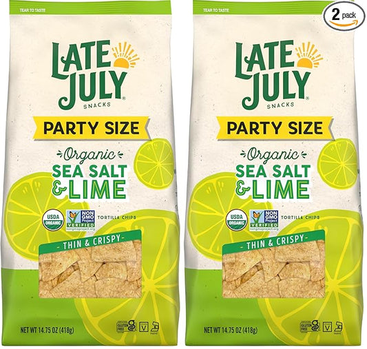 Late July Sea Salt & Lime Organic Tortilla Chips, 14.75 Oz Bag (Pack of 2)