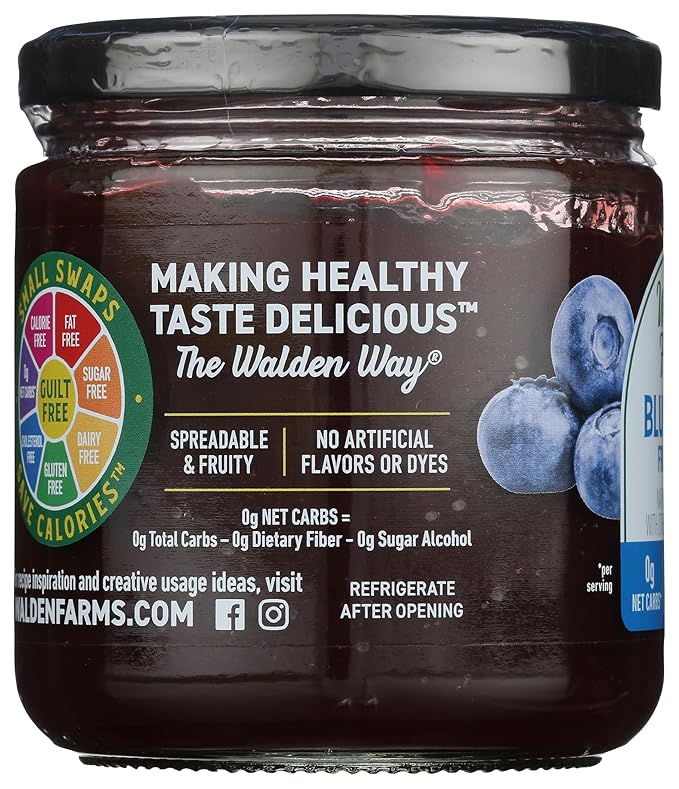 Walden Farms Blueberry Fruit Spread – Zero Calorie, Low Carb, Keto-Friendly, Vegan, Sugar-Free, Sweet Blueberry Flavor – 12 oz Bottle