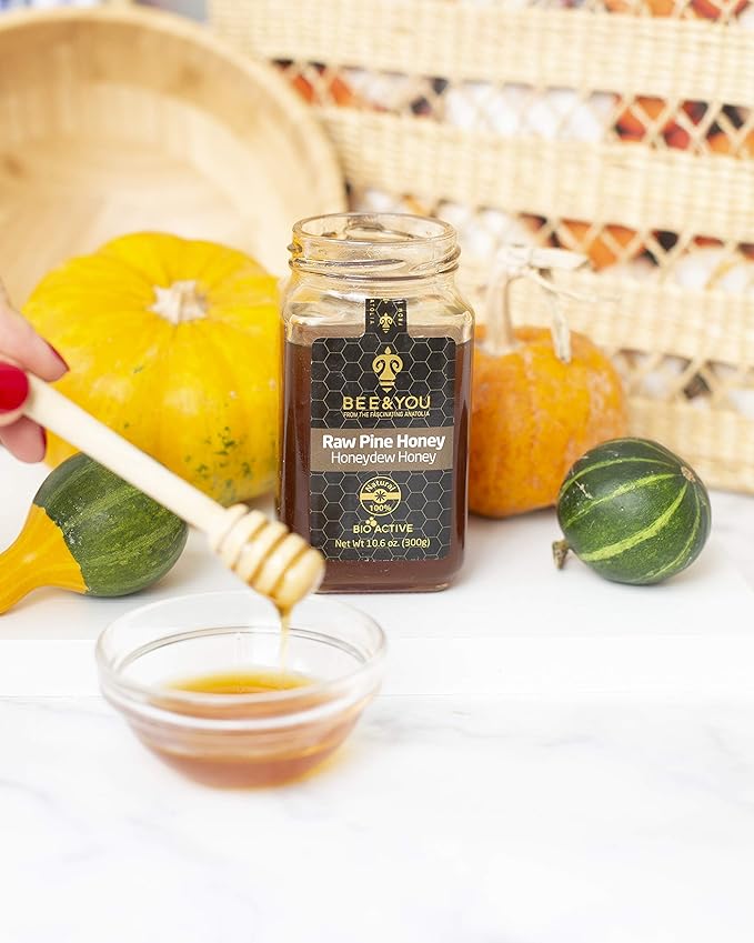 BEE and YOU Pine Raw Honey, Honeydew Honey, Wild-crafted, 100% Natural, Unprocessed, Enzymes, Antioxidants, Manuka Honey Alternative, Paleo, Gluten-Free (10.6 oz)